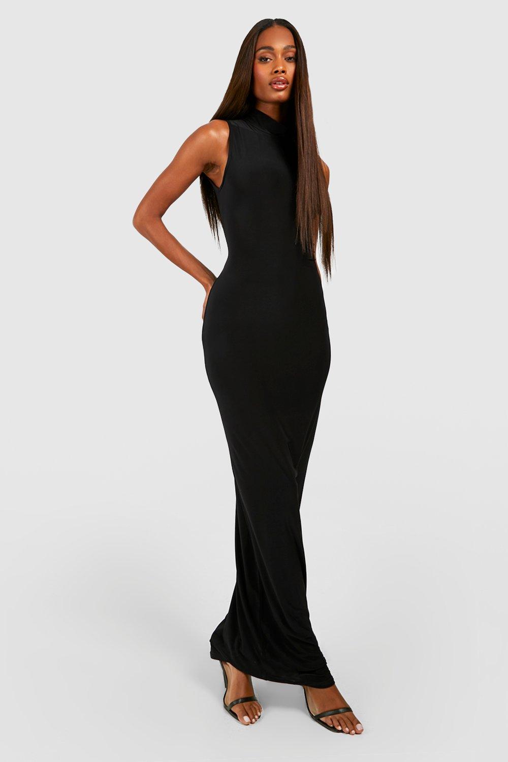 high neck black dress